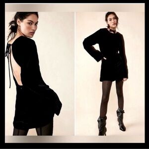 Free People Black Velvet Backless Dress